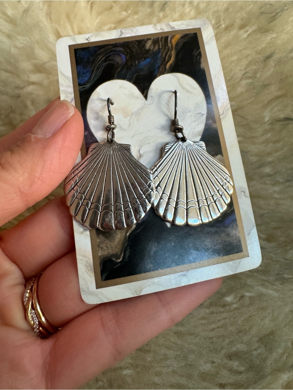 Vintage Laurel Burch Scallop Shell Earrings – Signed Silver Tone Seashell Dangle